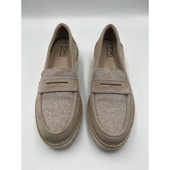 Shoes - TOMS Suede Penny Loafers Women's 6.5 Taupe Lug Sole Platform Shoes